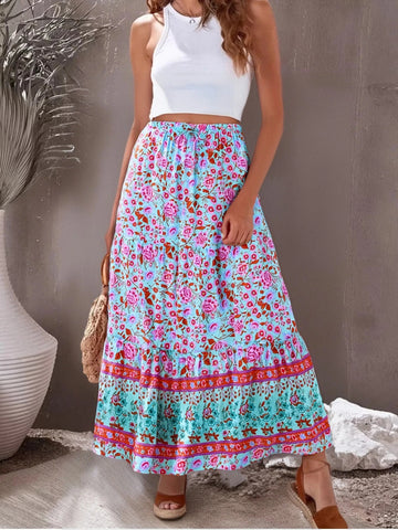 XENA Midi Skirt - Blue-Skirt- Boheme Junction