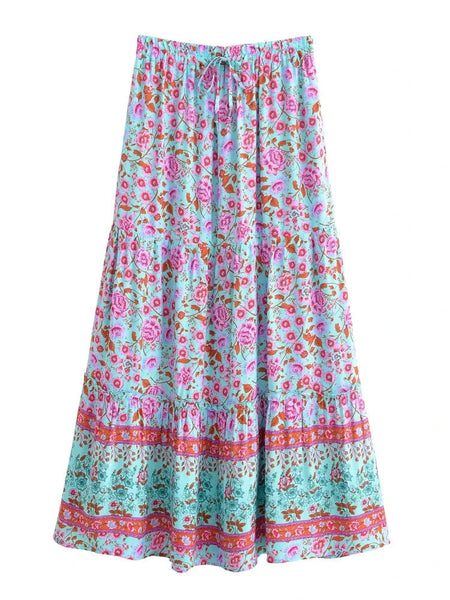 XENA Midi Skirt - Blue-Skirt- Boheme Junction