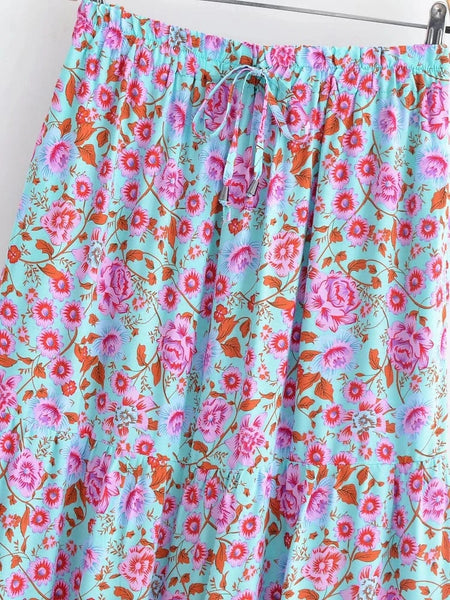 XENA Midi Skirt - Blue-Skirt- Boheme Junction