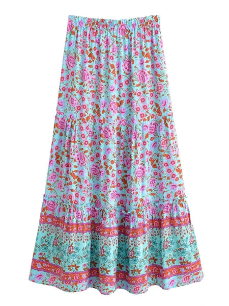 XENA Midi Skirt - Blue-Skirt- Boheme Junction