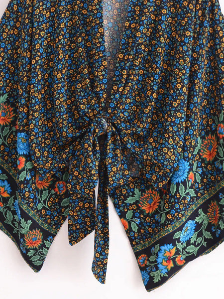 ZABELLA Cropped Kimono - Navy-Kimono- Boheme Junction