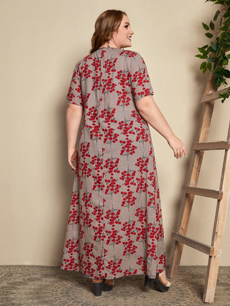 PLUS SIZE Blossom Maxi Dress - Red-Plus Size Dresses- Boheme Junction