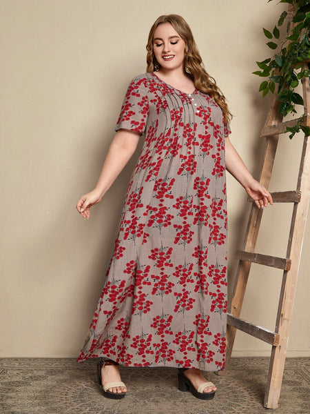 PLUS SIZE Blossom Maxi Dress - Red-Plus Size Dresses- Boheme Junction