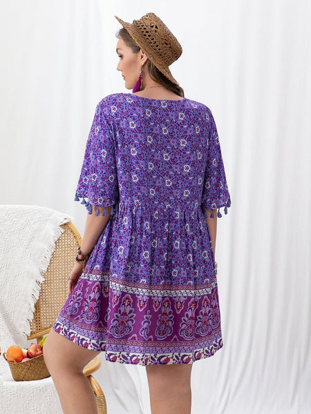 PLUS SIZE Peony Mini Dress - Purple-Plus Size Dresses- Boheme Junction