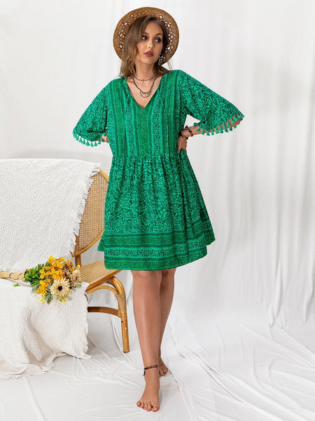 PLUS SIZE Peony Mini Dress - Green-Plus Size Dresses- Boheme Junction