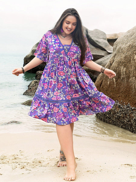 PLUS SIZE Evie Mini Dress - Purple-Plus Size Dresses- Boheme Junction