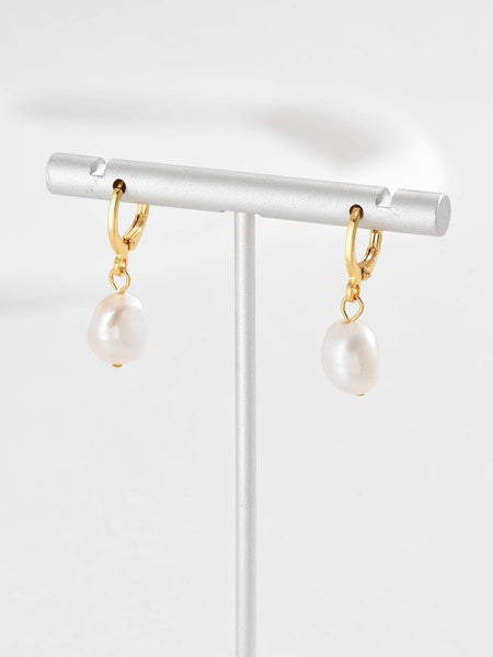 CHARLIE Gold Pearl Drop Earrings-Earrings- Boheme Junction