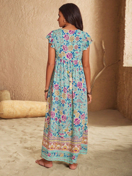 AZIRA Maxi Dress - Blue-Women Dresses- Boheme Junction