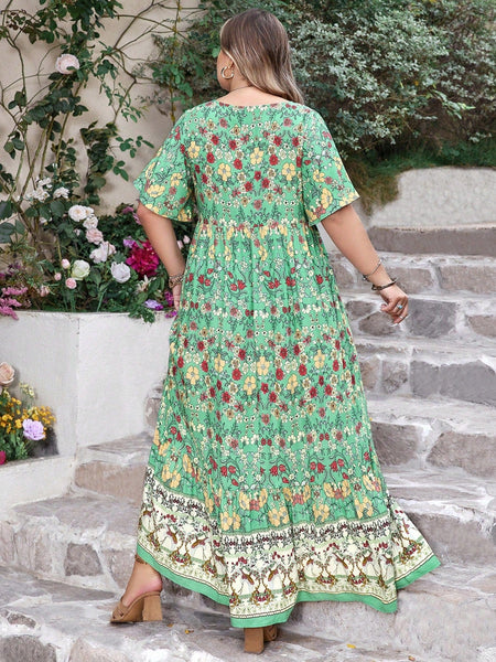 PLUS SIZE Yasmira Maxi Dress - Green-Plus Size Dresses- Boheme Junction