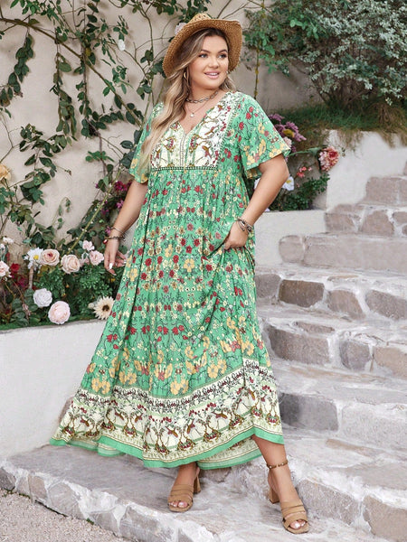 PLUS SIZE Yasmira Maxi Dress - Green-Plus Size Dresses- Boheme Junction