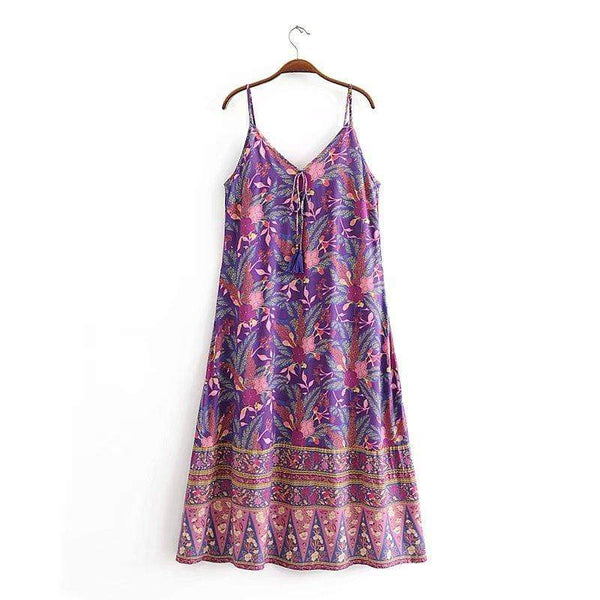 ARIBA Slip Midi Dress - Purple-Dress- Boheme Junction