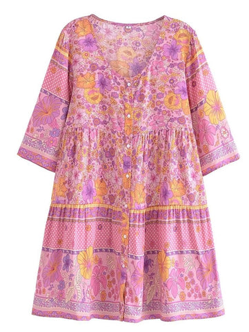 BIANCHI Mini Dress - Pink-Dress- Boheme Junction