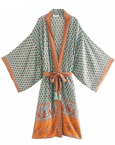 BRODIE Belted Kimono - Green-Kimono- Boheme Junction