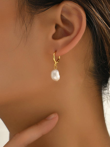 CHARLIE Gold Pearl Drop Earrings-Earrings- Boheme Junction