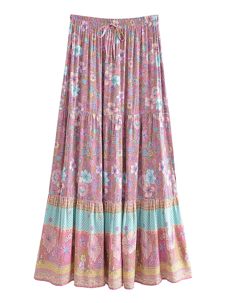CLOVER Midi Skirt - Pink-Skirt- Boheme Junction