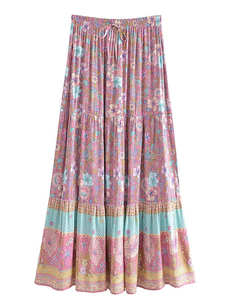 CLOVER Midi Skirt - Pink-Skirt- Boheme Junction