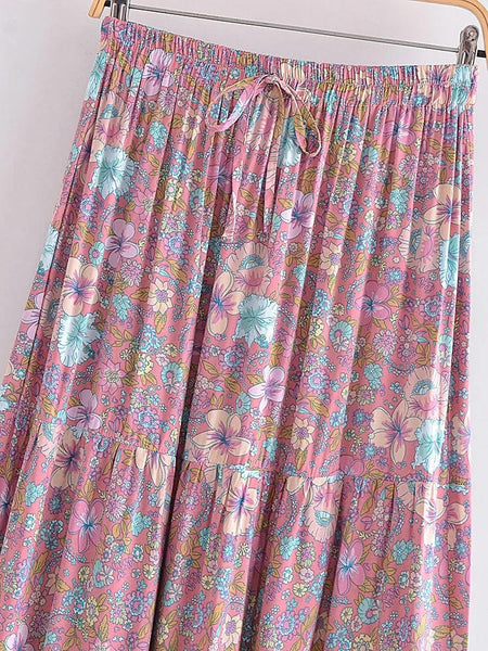 CLOVER Midi Skirt - Pink-Skirt- Boheme Junction