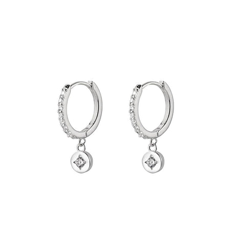 CZ Charm Huggie Earrings - Silver-Earrings- Boheme Junction