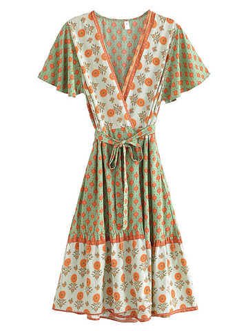 DANELLA Mini Wrap Dress - Green-Dress- Boheme Junction