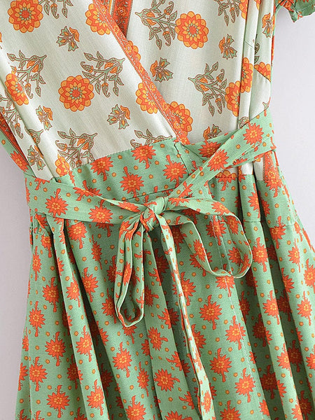 DANELLA Mini Wrap Dress - Green-Dress- Boheme Junction