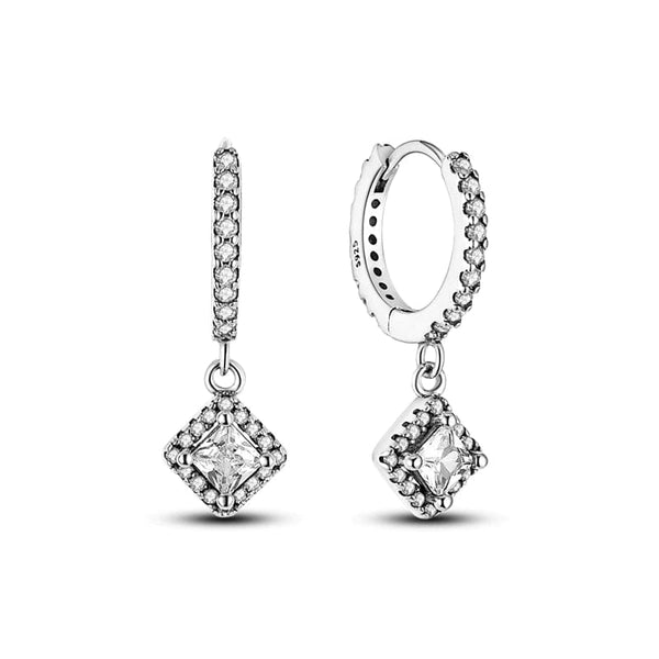 DIAMOND Charm Hoop Earrings - Silver-Earrings- Boheme Junction