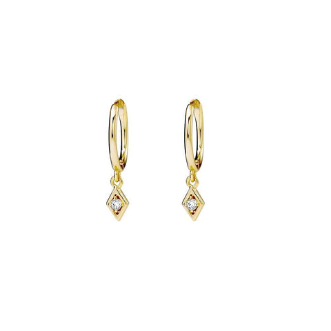 DIAMOND Zirconia Huggie Earrings - Gold-Earrings- Boheme Junction