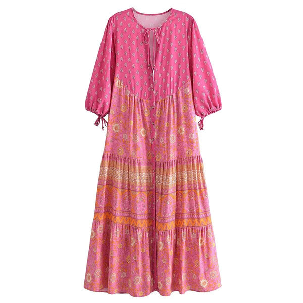 EDIE Midi Dress - Pink-Dress- Boheme Junction