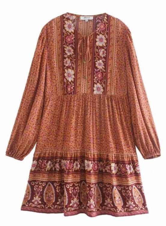FRIEDA Mini Dress - Rust-Dress- Boheme Junction