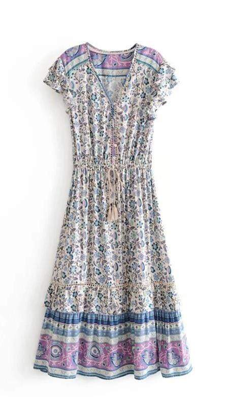 GARDEN GROVE Midi Dress - Blue Print-Dress- Boheme Junction