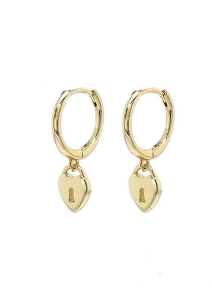 HEART Padlock Huggie Earrings - Gold-Earrings- Boheme Junction