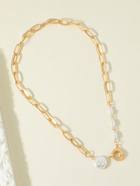 LUCIANE Pearl Gold Necklace-Necklace- Boheme Junction