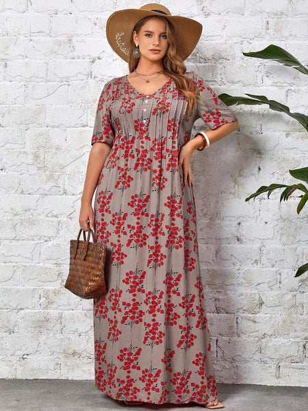 PLUS SIZE Blossom Maxi Dress - Red-Plus Size Dresses- Boheme Junction