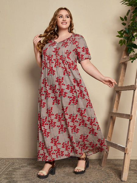PLUS SIZE Blossom Maxi Dress - Red-Plus Size Dresses- Boheme Junction