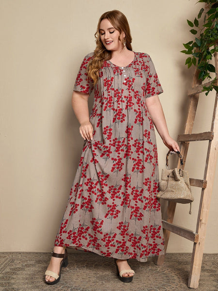 PLUS SIZE Blossom Maxi Dress - Red-Plus Size Dresses- Boheme Junction