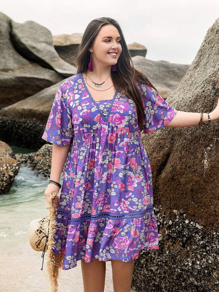 PLUS SIZE Shadow Mini Dress - Purple-Dress- Boheme Junction