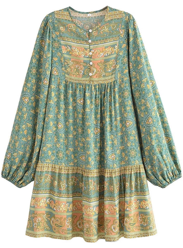 RHIANNA Mini Dress - Green-Dress- Boheme Junction
