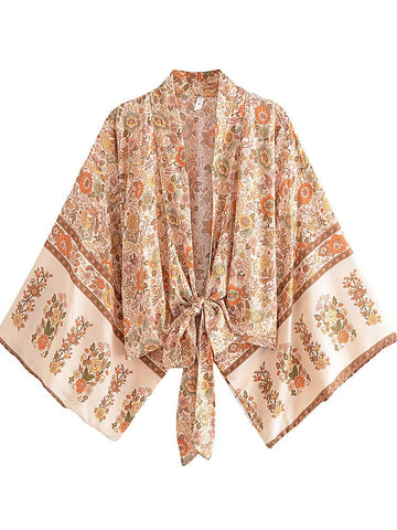 SELMA Cropped Kimono - Beige-Kimono- Boheme Junction