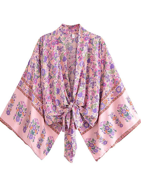 SELMA Cropped Kimono - Pink-Kimono- Boheme Junction