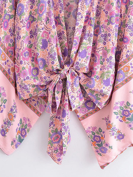 SELMA Cropped Kimono - Pink-Kimono- Boheme Junction