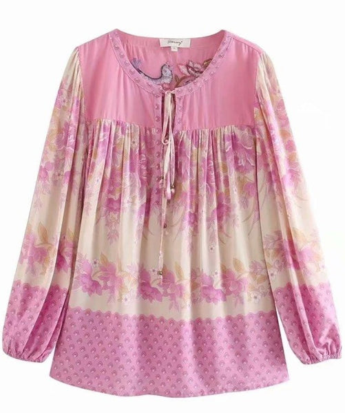 ZINNIA Blouse - Pink or Gold-Tops- Boheme Junction